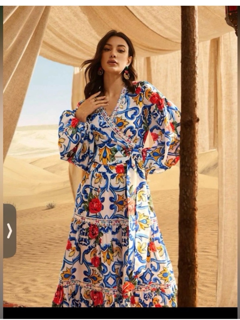 Women’s Majolica print style tiered maxi shirt with matching top